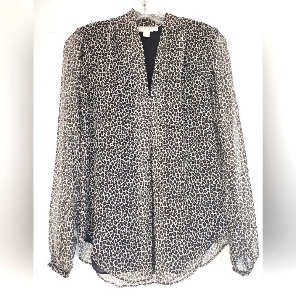 Michael Kors womens sheer leopard print blouse size X-small